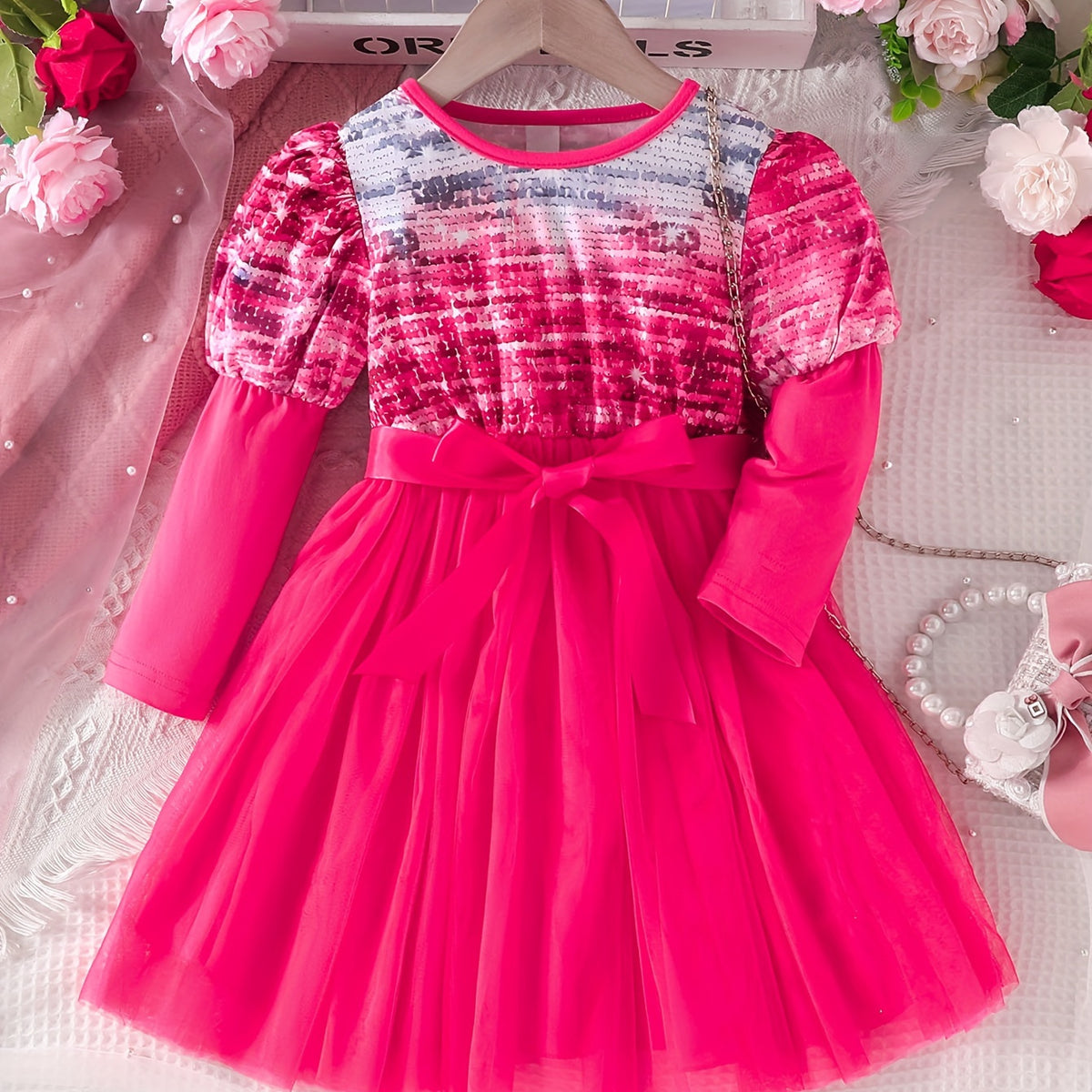 Little Girls Red Sequin Party Dress
