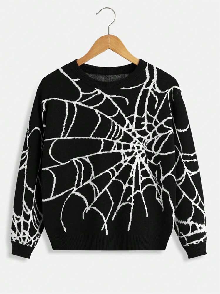 PatPat Tween Boy Spider Web Pattern Sweater