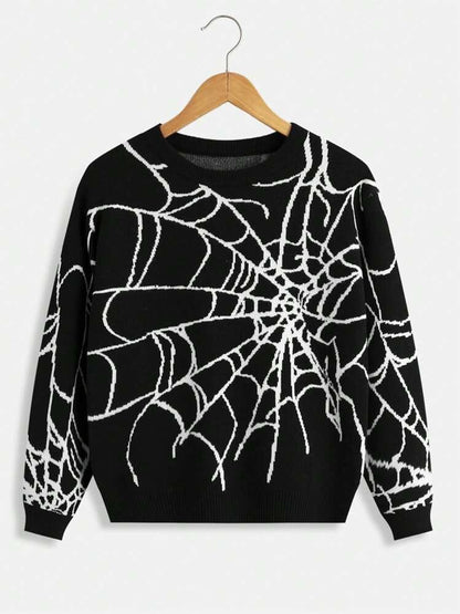 PatPat Tween Boy Spider Web Pattern Sweater
