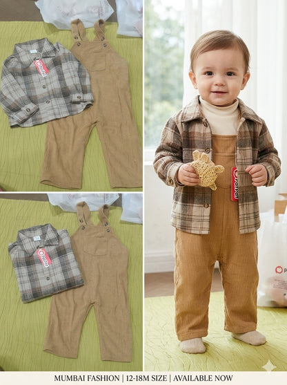 PatPat  2-Piece  Toddler Fall Clothes Boys Plaid Long Sleeve Shirt Tops Patchwork Suspender Pants