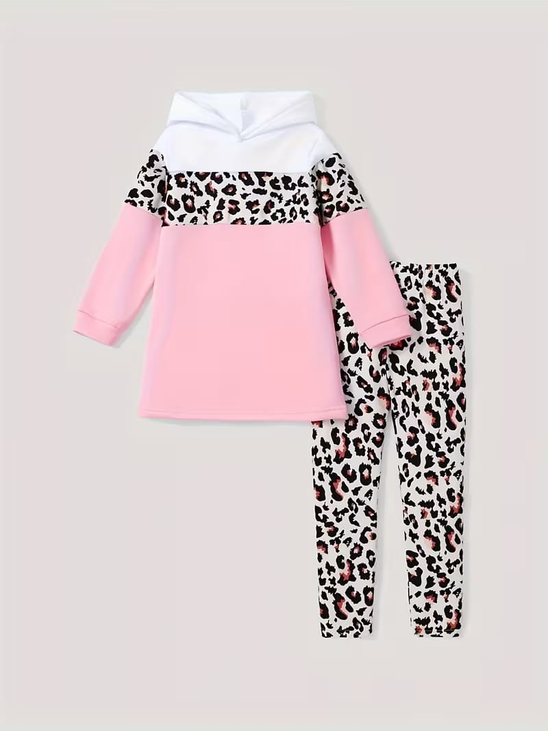 PatPat 2pcs Kids Girl Floral Print Colorblock Hoodie Sweatshirt and Elasticized Pants Set