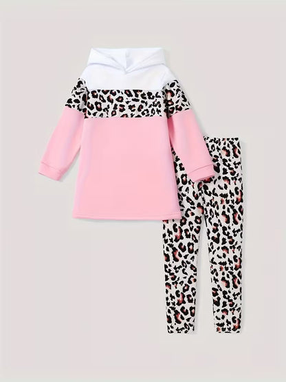 PatPat 2pcs Kids Girl Floral Print Colorblock Hoodie Sweatshirt and Elasticized Pants Set