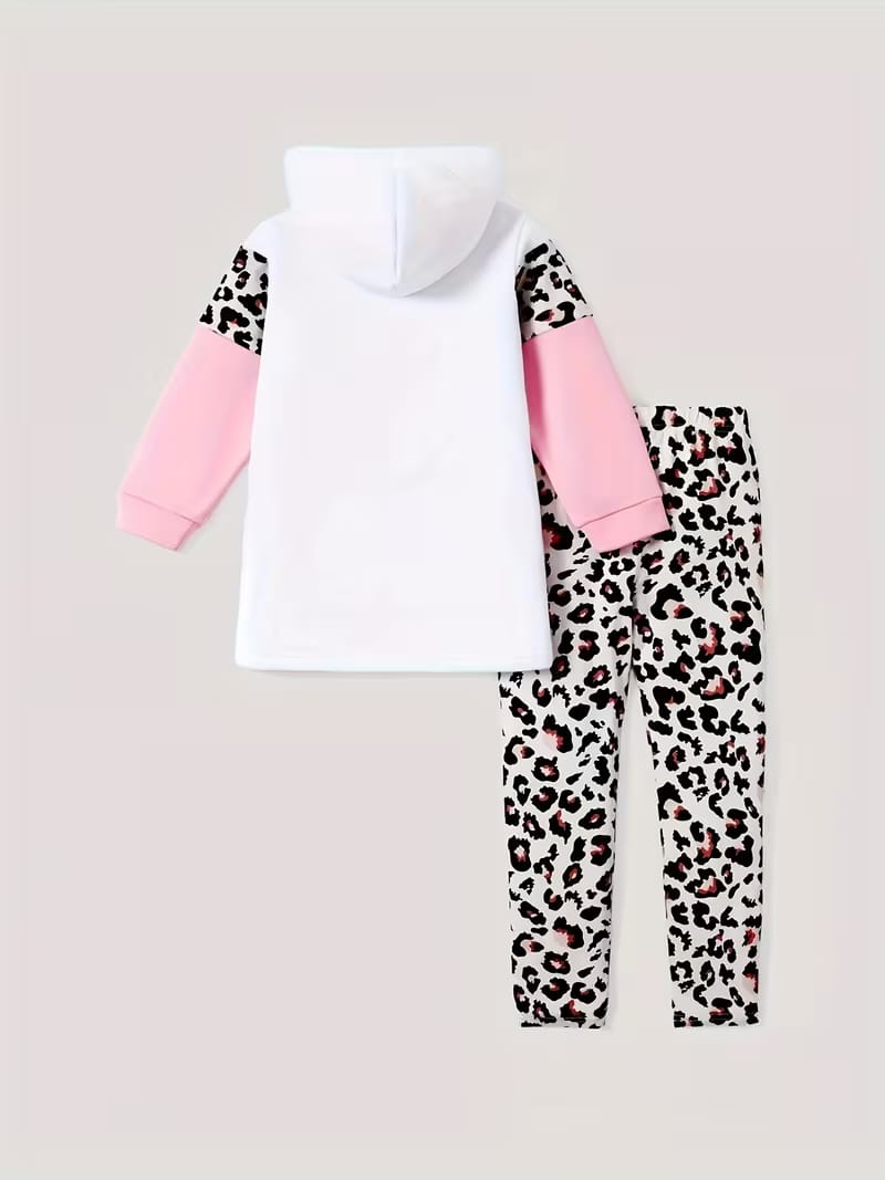 PatPat 2pcs Kids Girl Floral Print Colorblock Hoodie Sweatshirt and Elasticized Pants Set