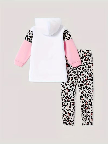 PatPat 2pcs Kids Girl Floral Print Colorblock Hoodie Sweatshirt and Elasticized Pants Set
