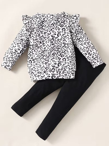 PatPat 2pcs Toddler Girl Long-Sleeve Top And Heart Pattern Pants