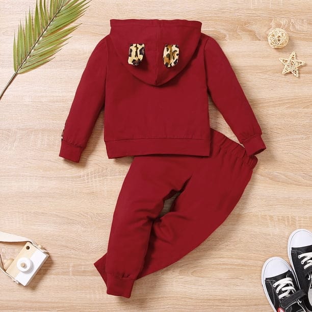 PatPat Toddler Girl Leopard Print Heart Hoodie Sweatshirt and Pants Set