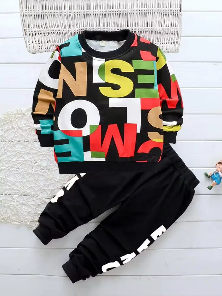 PatPat 2-Pcs Sets Young Boy Letter Graphic Sweatshirt & Joggers Chic Outfits For Autumn/Winter