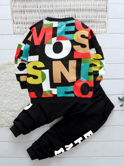 PatPat 2-Pcs Sets Young Boy Letter Graphic Sweatshirt & Joggers Chic Outfits For Autumn/Winter