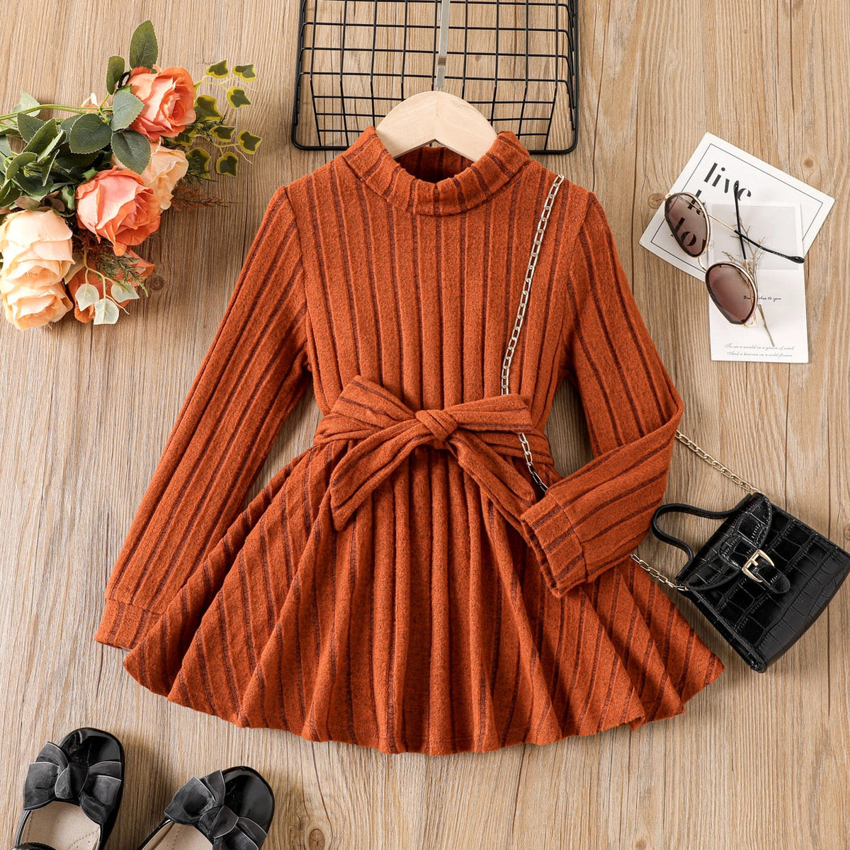 PatPat 2-Pcs Set of Solid Color Long Sleeve Turtleneck T-Shirts for Girls