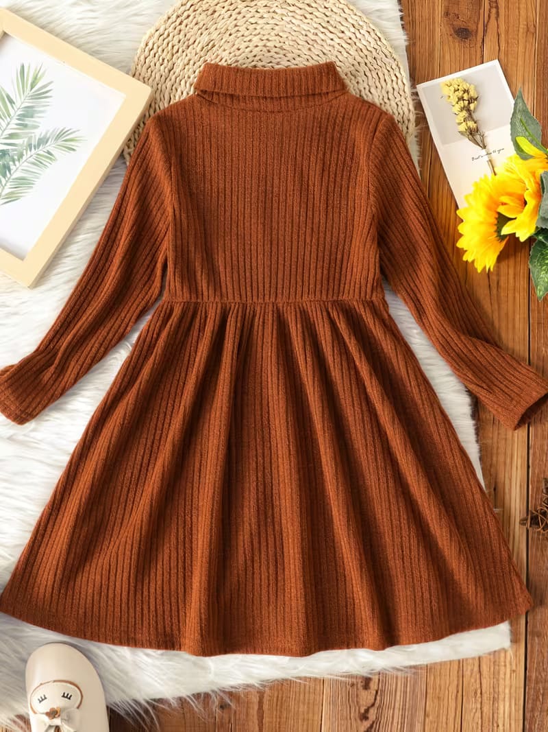 Patpat Toddler Girl Casual Turtleneck/High-Neck Dress