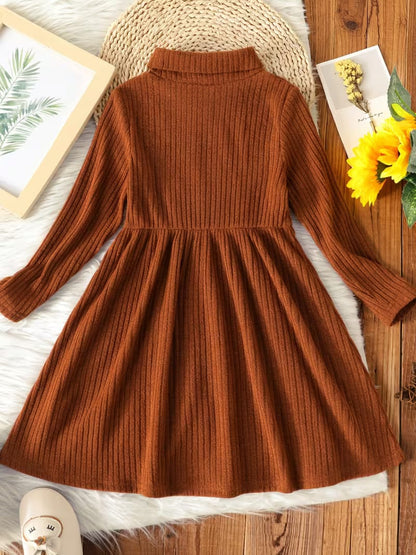 Patpat Toddler Girl Casual Turtleneck/High-Neck Dress