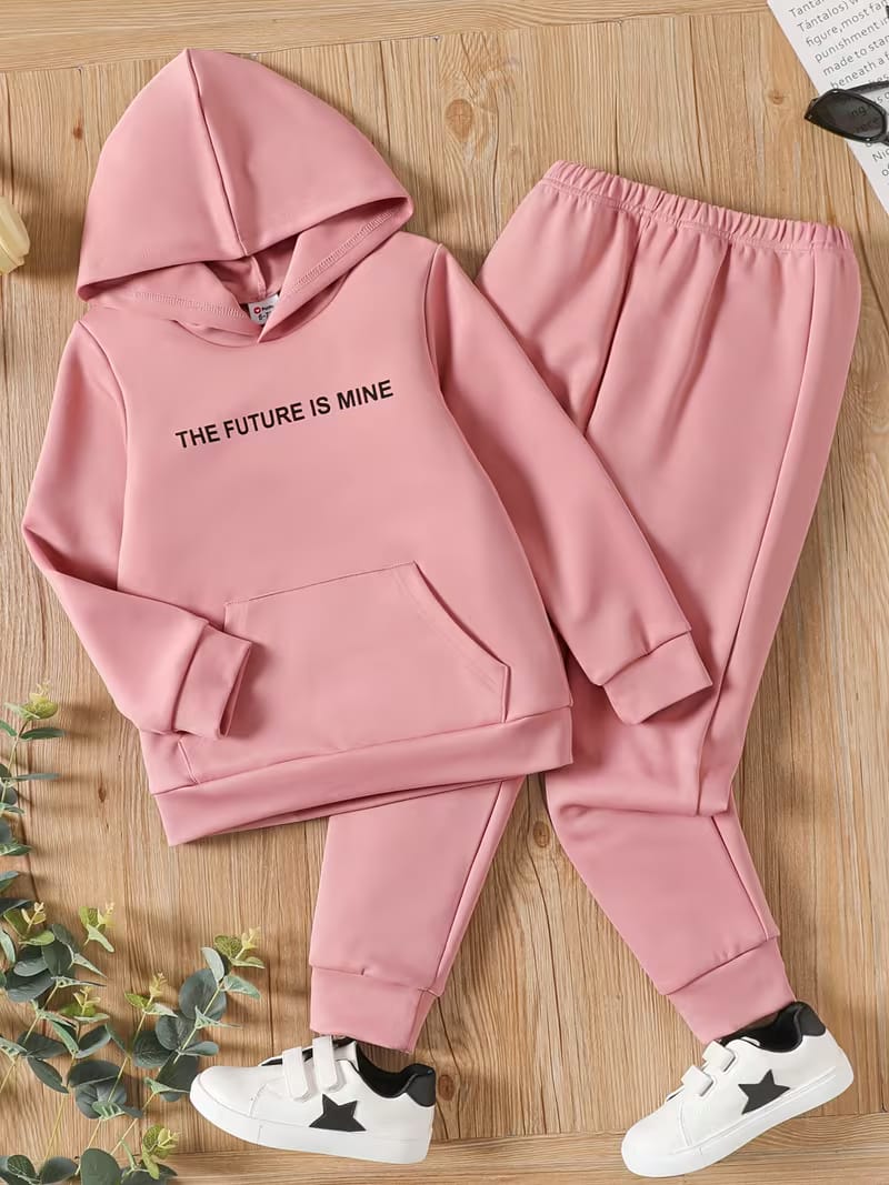 PatPat 2pcs Kid Girl Letter Print Hoodie and Elasticized Pants Set