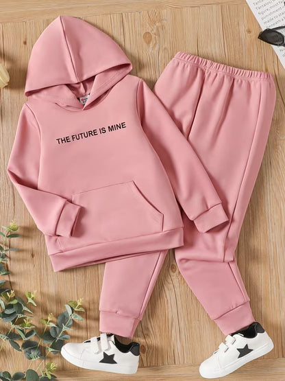 PatPat 2pcs Kid Girl Letter Print Hoodie and Elasticized Pants Set