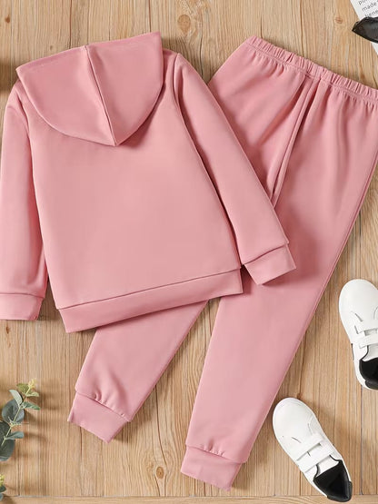 PatPat 2pcs Kid Girl Letter Print Hoodie and Elasticized Pants Set